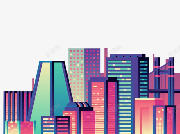 炫彩城市png免抠素材_新图网 https://ixintu.com 宣传册素材 彩色 海报素材 绚丽 装饰图