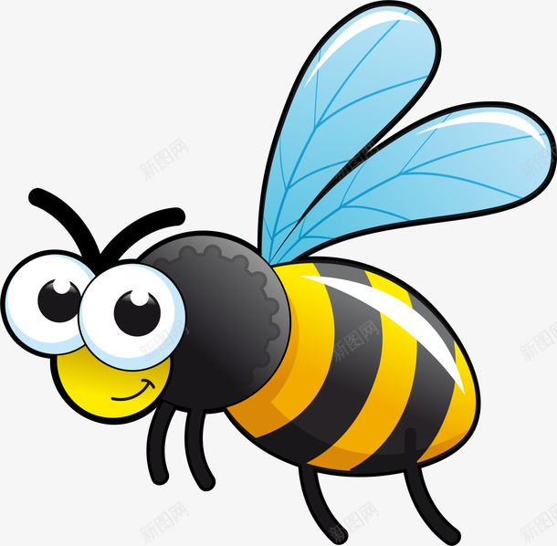 卡通黄色可爱蜜蜂png免抠素材_新图网 https://ixintu.com 卡通蜜蜂 可爱蜜蜂 昆虫 蓝色翅膀 蜂类 飞翔 黄色蜜蜂