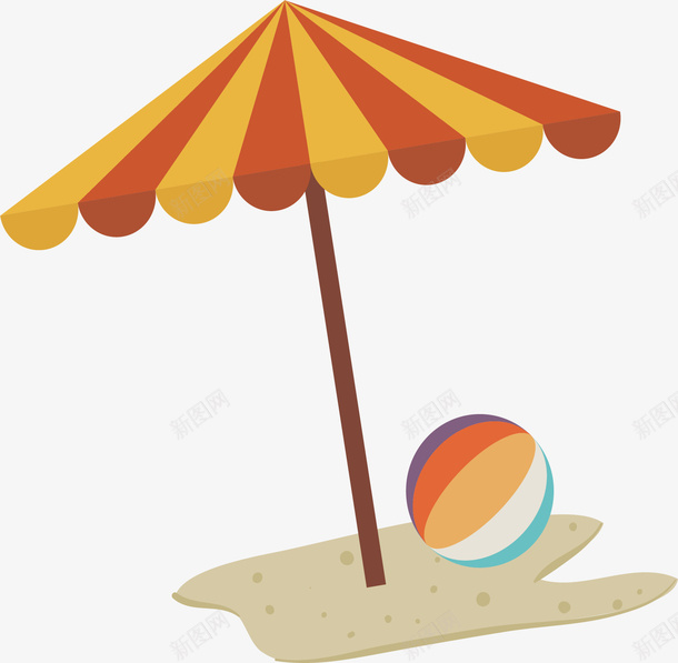 沙滩遮阳伞矢量图ai免抠素材_新图网 https://ixintu.com 伞 凉伞 彩色条纹 排球 沙滩 海滩 矢量图 遮阳伞