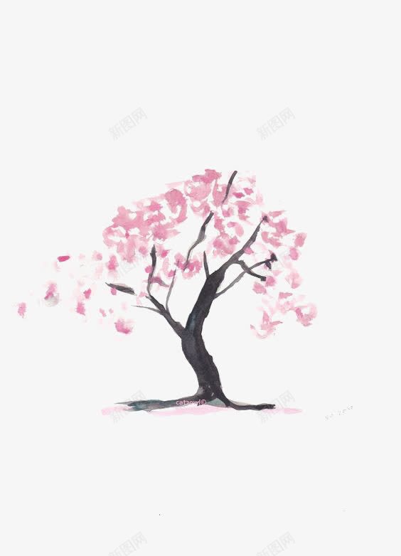 樱花树png免抠素材_新图网 https://ixintu.com 创意小树 大树 手绘 樱花树模型 水彩 粉色花瓣