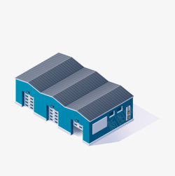 蓝色小房子蓝色卡通厂房建筑素材