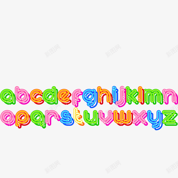 二十六个字母字体png免抠素材_新图网 https://ixintu.com 二十六个字母 字体设计 彩色 霓虹字 霓虹灯