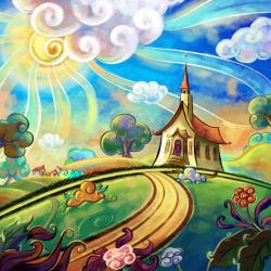 基督教会gig林中教堂油画高清图片