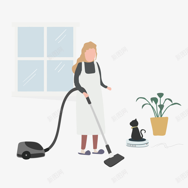 打扫家里png免抠素材_新图网 https://ixintu.com PNG免抠图下载 吸尘器 家庭主妇 居家 清理 装饰