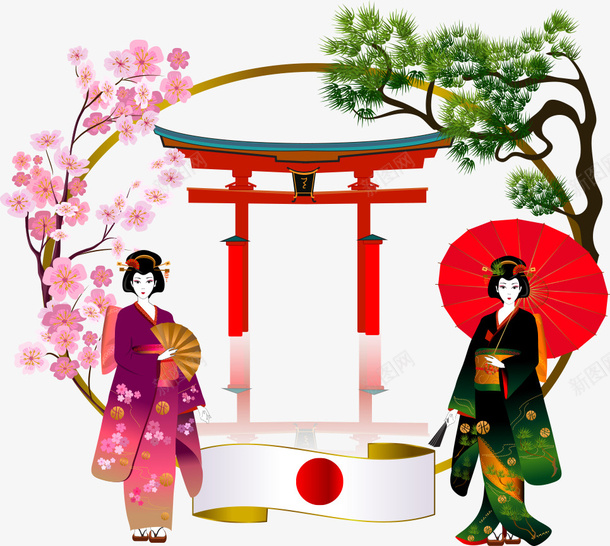 日本女人矢量图eps免抠素材_新图网 https://ixintu.com 女人 小树 房屋 日本 日本女人 日本文化 矢量图