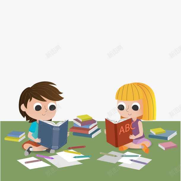 卡通坐在草地上看书的儿童png免抠素材_新图网 https://ixintu.com 书本 儿童 卡通人物 学生 小孩子 看书 认真学习 课本