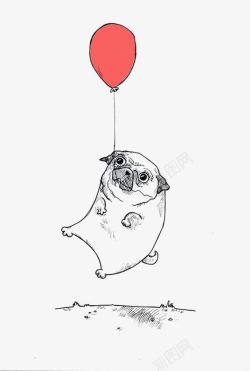 素描狗狗手绘素描狗狗吊气球高清图片