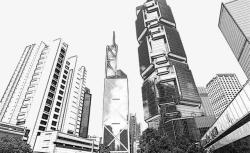 大楼标志手绘香港建筑景观装饰画高清图片