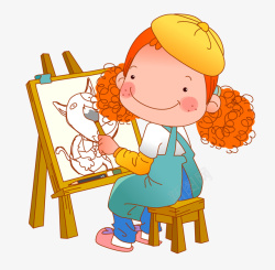 童女孩手绘画画女孩子背影矢量图高清图片