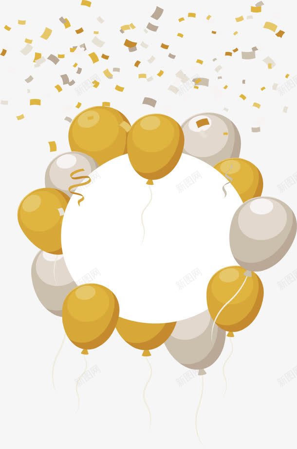 金银色气球装饰标题框png免抠素材_新图网 https://ixintu.com 气球标题框 气球边框 派对飘带 矢量png 节日派对 金银色