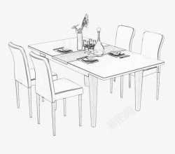 黑白桌子手绘餐桌椅高清图片