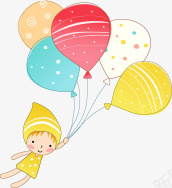 手绘飞翔的女孩png免抠素材_新图网 https://ixintu.com 彩色气球 手绘小女孩 手绘气球
