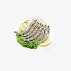 明虾产品实物柠檬生菜冰虾高清图片