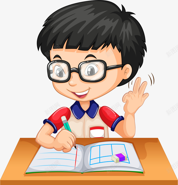 开学季写作业的男孩png免抠素材_新图网 https://ixintu.com 做功课 写作业的男孩 可爱小男孩 学生 开学季 开心 戴着眼镜 握笔手势