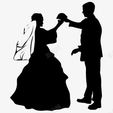 新郎新娘跳舞剪影图标图标