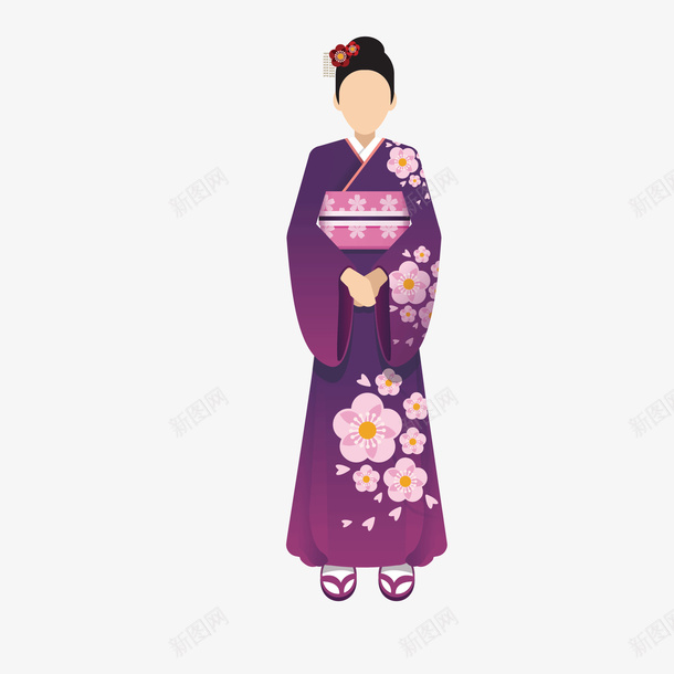 穿和服的女人矢量图ai免抠素材_新图网 https://ixintu.com 人物设计 卡通人物 和服 日本 樱花 樱花漫画 矢量图 紫色