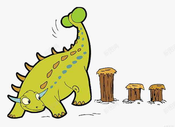 卡通恐龙木桩png免抠素材_新图网 https://ixintu.com 三个木桩 冰刺 大恐龙 恐龙锤木桩 绿色 食草