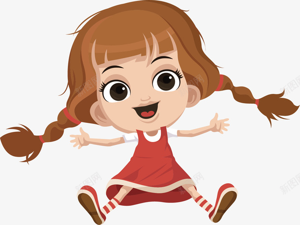 微笑的小女孩矢量图ai免抠素材_新图网 https://ixintu.com 可爱 图案 大眼睛 棕色头发 矢量图 红色裙子 麻花辫