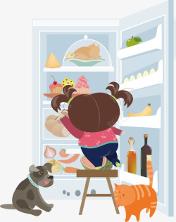 食物冰箱拿食物的小女孩矢量图高清图片