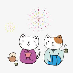 矢量和服穿和服的日本猫咪元素高清图片