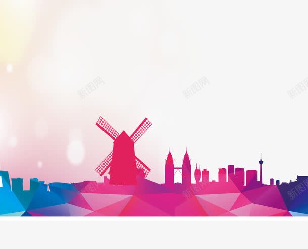 渐变彩色城市剪影png免抠素材_新图网 https://ixintu.com 剪影 城市 彩色 渐变 荷兰风车