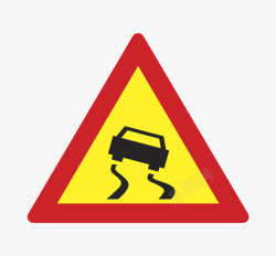 小心驾驶地面打滑三角形黄色警告牌实物高清图片