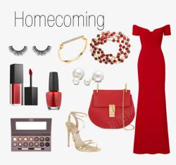 红色连衣裙和包包素材