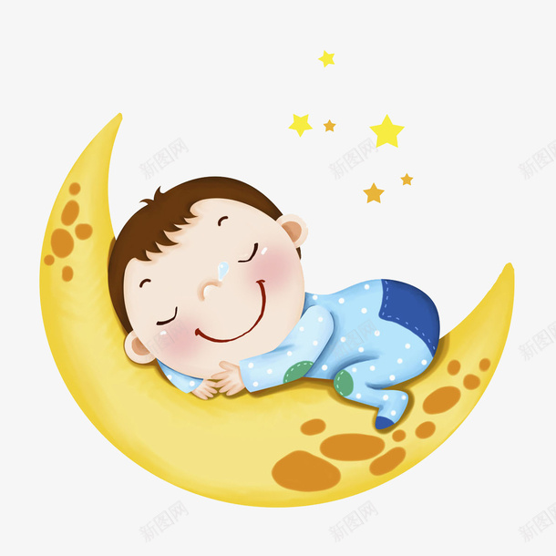 卡通月亮上的女孩图png免抠素材_新图网 https://ixintu.com 儿童 卡通 可爱的 呆萌 小孩 巧克力女孩 星星 月亮 玩耍 睡觉