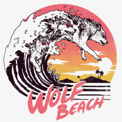 夕阳沙滩浪里一条狼矢量图高清图片