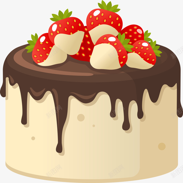 草莓蛋糕装饰png免抠素材_新图网 https://ixintu.com 卡通装饰 彩色蛋糕 扁平化 水果 矢量图案 红色草莓