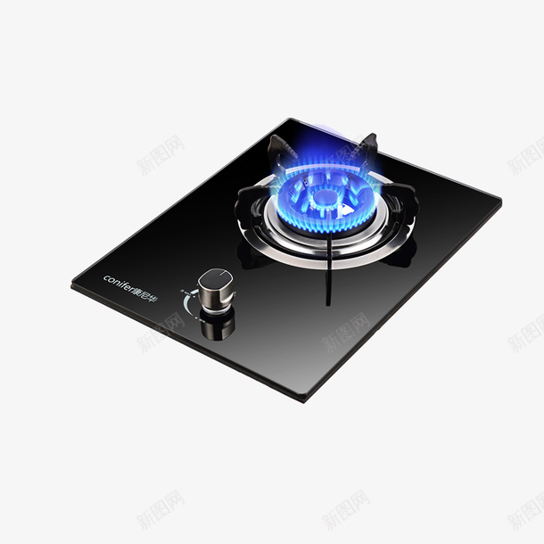 黑色单个煤气灶png免抠素材_新图网 https://ixintu.com 厨具设计 实物图 家电设计 平面设计 电器设计 蓝色火焰