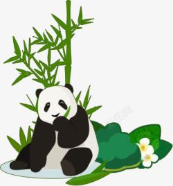 手绘绿色竹子大熊猫素材