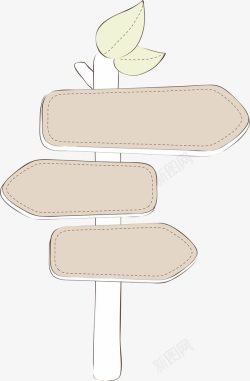 手绘墨绿线条叶片矢量木纹指示牌高清图片