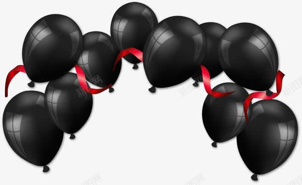 手绘黑色气球png免抠素材_新图网 https://ixintu.com 手绘 珠光气球 红色彩带 红色的绸缎 黑色气球