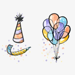 装扮礼物气球生日帽子彩色生日主题卡通素矢量图高清图片