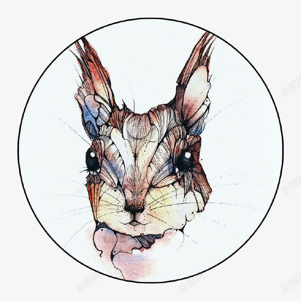 卡通兔子png免抠素材_新图网 https://ixintu.com 兔子 几何 卡通 圆形 头像 彩色 手绘 水彩 装饰