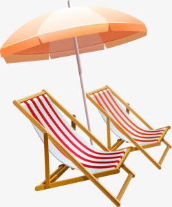 手绘沙滩太阳伞睡椅素材