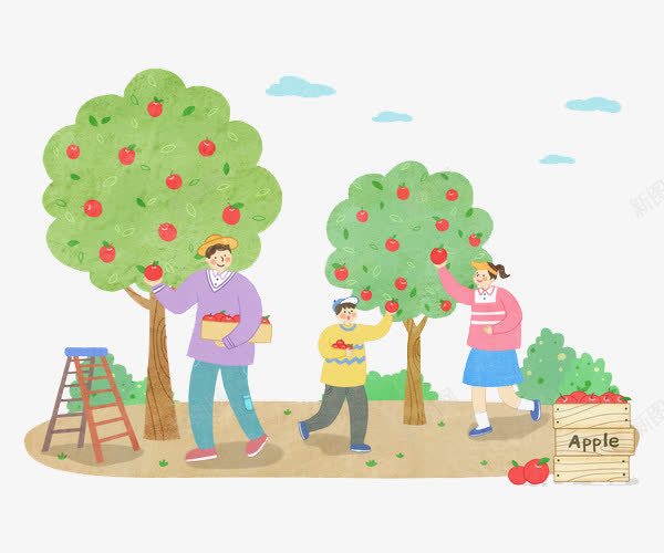 幸福的一家人在果园采摘苹果png免抠素材_新图网 https://ixintu.com 一家人 农忙 卡通漫画 幸福 果园 苹果 苹果树 采摘