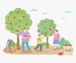 幸福的一家人在果园采摘苹果素材