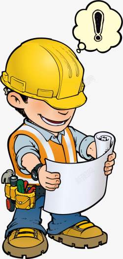 建筑施工人员安全帽卡通手绘看图纸的建筑施工人员高清图片