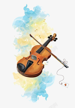 手绘彩色乐器喇叭水彩小提琴高清图片
