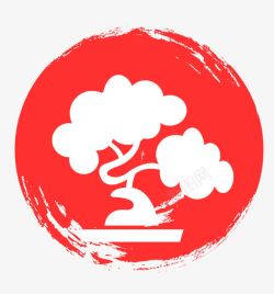 松树底纹圆形日本元素图标高清图片