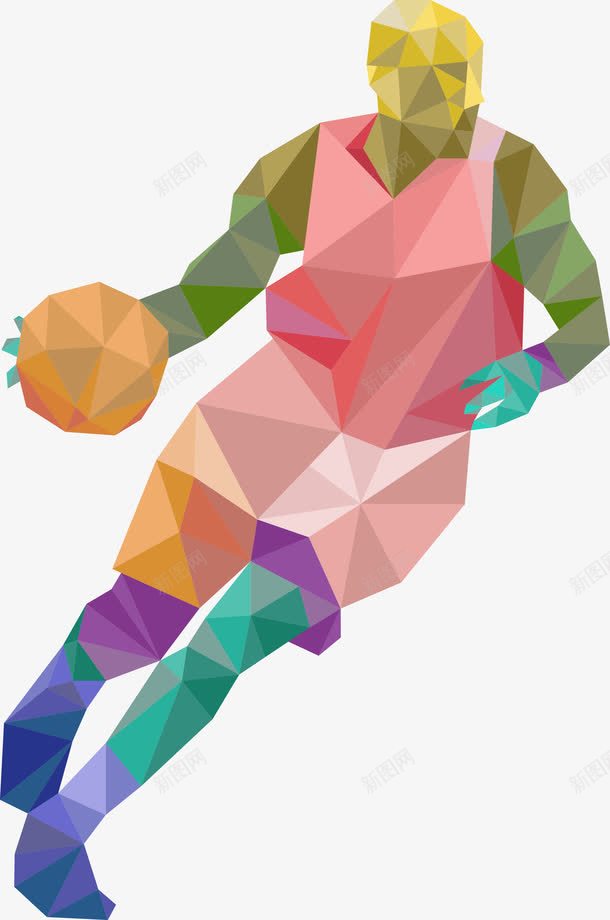 几何图形拼接运动人物png免抠素材_新图网 https://ixintu.com NBA 几何图形 打篮球 篮球比赛 篮球运球 色块拼接 运动人物剪影