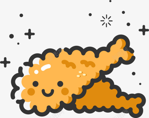 食物感恩节mbe风格卡通装饰炸鸡图标矢量图图标