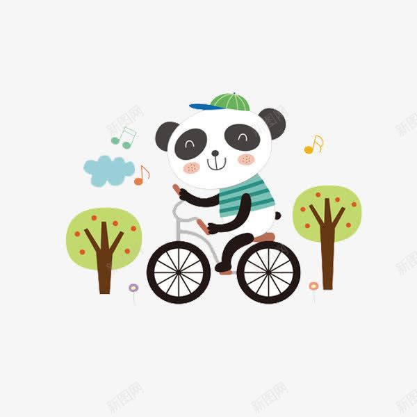 骑车的熊猫png免抠素材_新图网 https://ixintu.com 卡通 可爱的 场景 大树 大熊猫 简笔 自行车 音乐