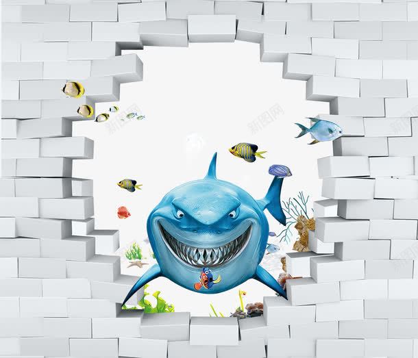 3D壁画psd免抠素材_新图网 https://ixintu.com 3D 3D壁画 墙 电视墙背景 花纹 鲨鱼 鲨鱼头像