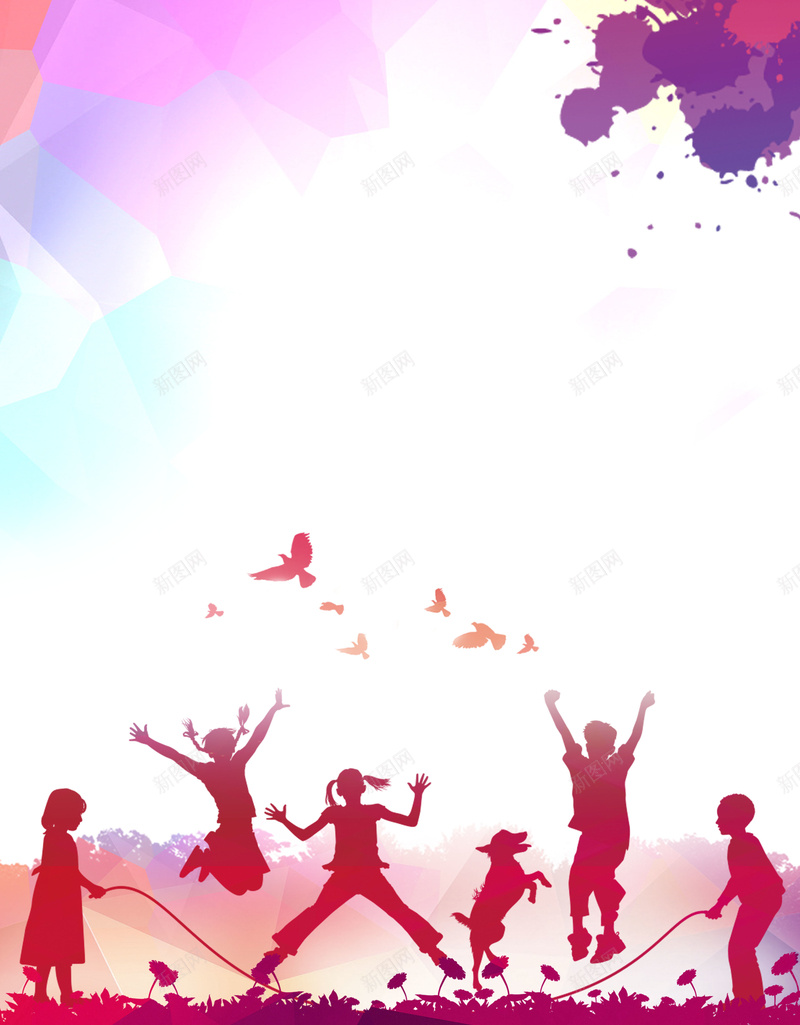 彩色剪影欢乐六一节主题海报psd设计背景_新图网 https://ixintu.com 儿童节 剪影 小孩 渐变 激情 狂欢 白色 红色