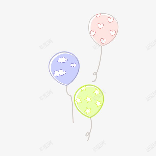 手绘气球png免抠素材_新图网 https://ixintu.com 气球 矢量素材 紫色 红色 装饰图案