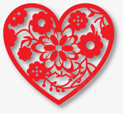 心形剪纸红色中国风花朵爱心剪纸高清图片