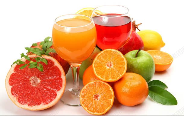 两杯水果汁png免抠素材_新图网 https://ixintu.com 切面 橙子橘子柚子苹果等水果 红黄绿 鲜榨水果汁